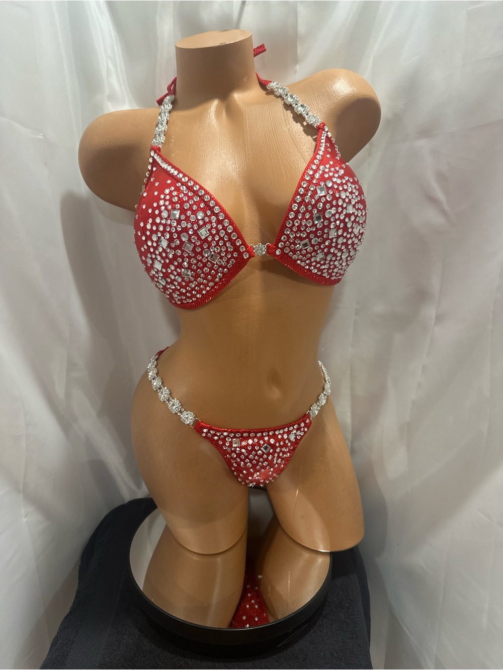 NPC wellness bikini suit red Crystal Embellished 34D cup size small